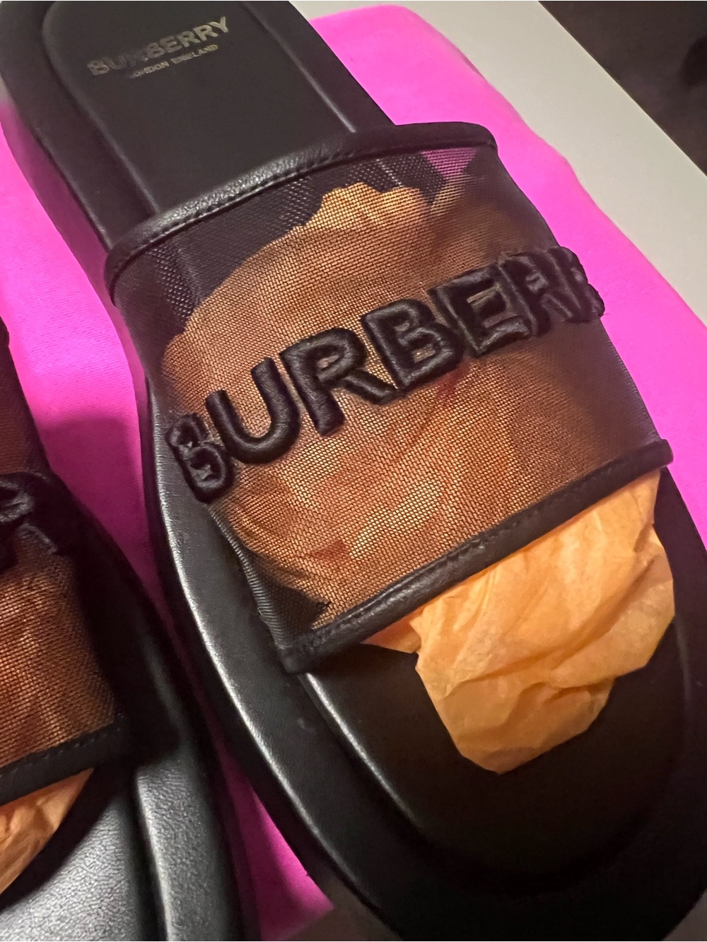 AUTHENTIC BURBERRY Black Mesh Logo Slide Sandal. - Picture 2 of 14